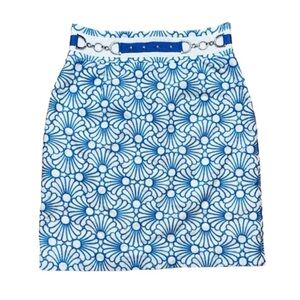 Antonio Melani embroidered  knee-length skirt blue white, sz 8